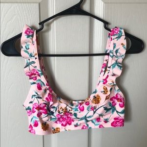 Pink floral scoop neck bathing suit top